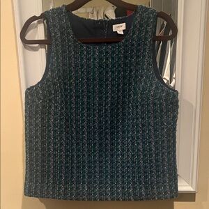 J. Crew Teal and Navy Textured Sleeveless Blouse
